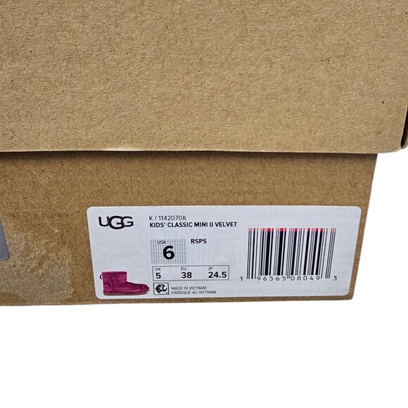 UGG Mini Velvet Classic Bootie, Ugg Plush, Pink, Kids/Womens, 6 Youth 8 Womens - Picture 2 of 11